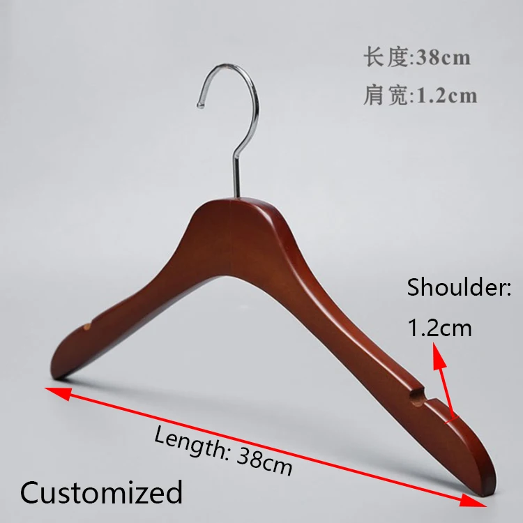 Hot sale brown wood hanger for top and pants female dutch with flat hook personalized wooden clothes hangers