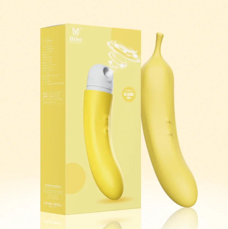 Rechargeable Banana 2 in 1 Clitoral Sucking & G-Spot Dildo Vibrator for Double Stimulation Clitoris Nipple Sucker for Couples