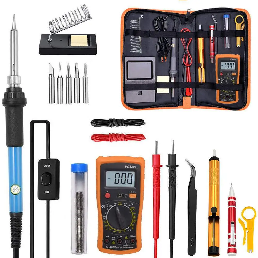 19PCS 60W Digital Electric Soldering Iron 220V 110V Temperature Adjustable LCD display Solder welding iron tool kit Tips 60W