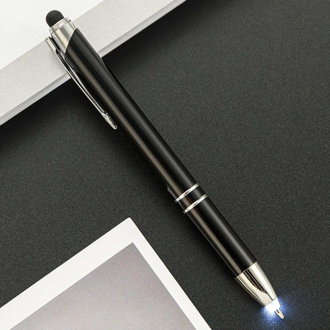 Classic  Metal Pen With Light Led Tip And Stylus Ballpoint Pen Write In Dark Pen