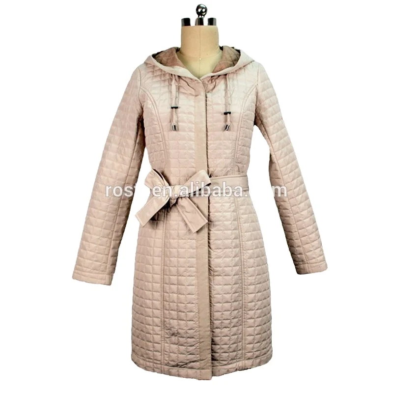 Spring Windproof Womens Beige Thin Quilted Long Jacket Women Quiting Outerwear