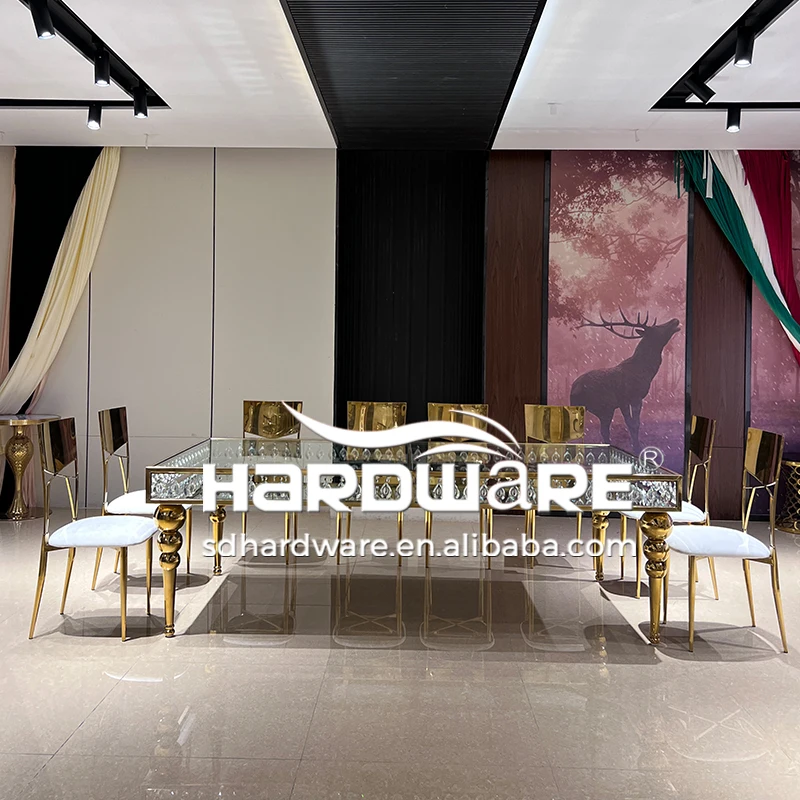 Stainless steel frame crystal decor luxury wedding dining square tables