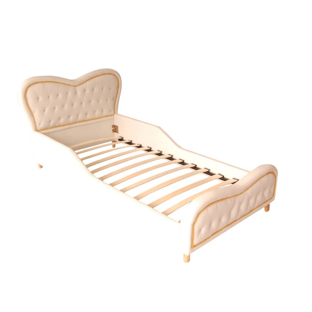 White Heart Kids Girls Boys Standard Single PU Leather Diamond Upholstered Bed for children