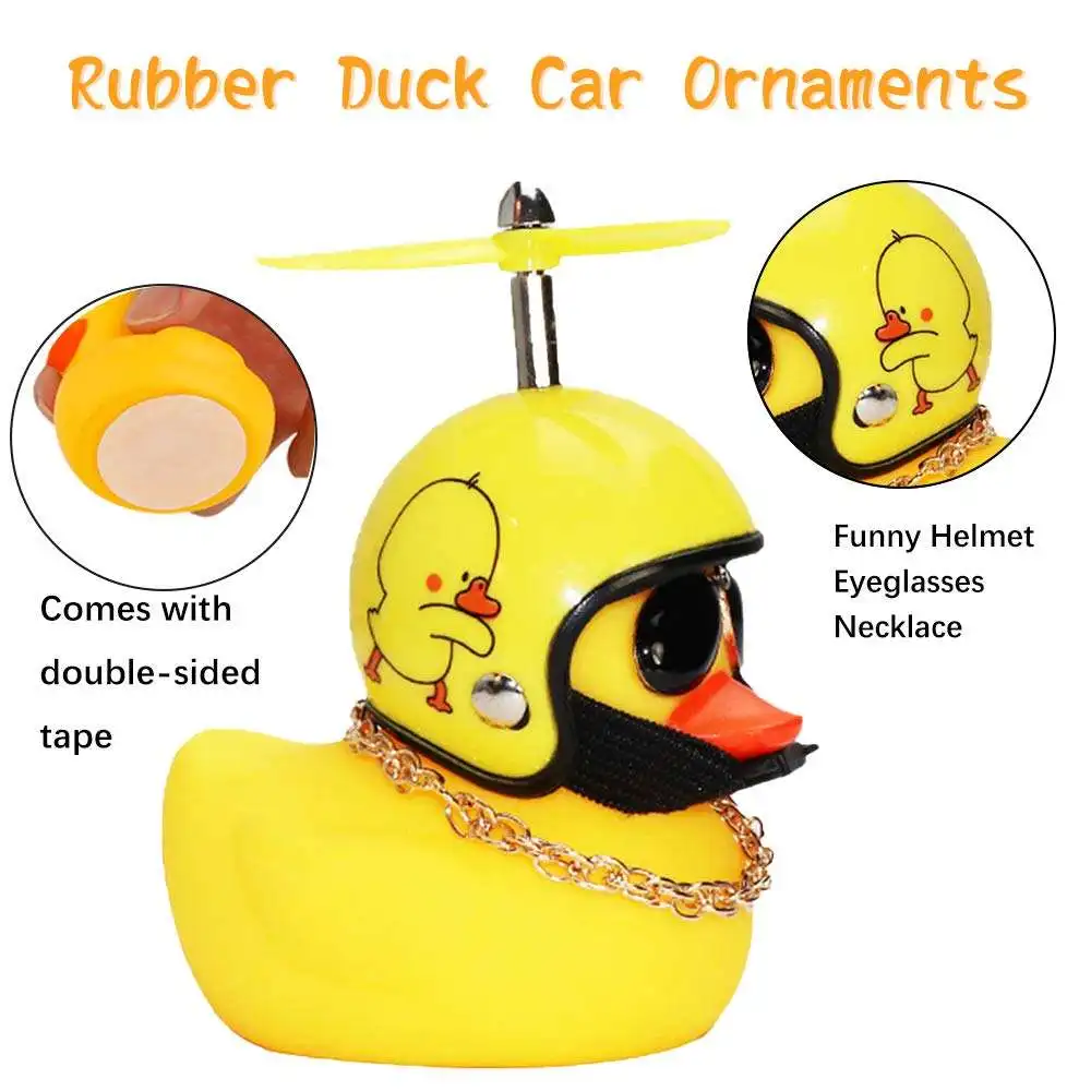 Yellow Duck Car Ornaments Bike Gadgets With Propeller Helmet Cute Rubber Duck Toy