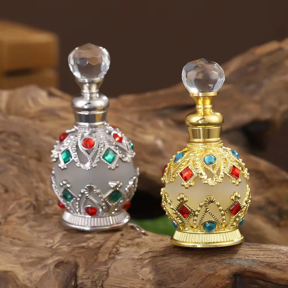 Luxury 12ml Arabia Vintage Golden Red Yellow Green Purple Dropper Perfume Essential Oil Glass Bottles