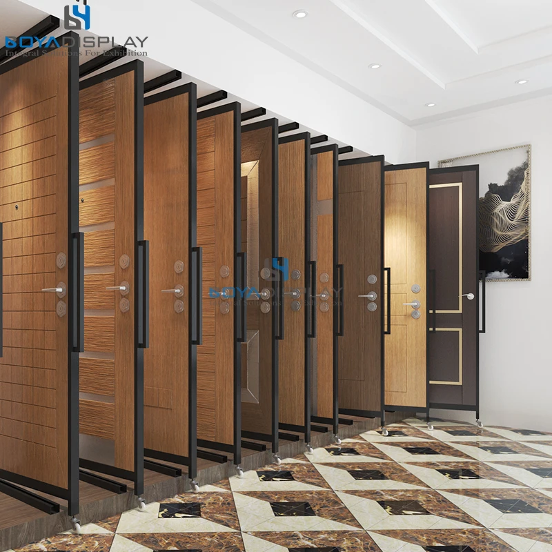 Holder Stable Quality Page-Turning Door Rotating Slider Type Display Cabinet Doors Stand Rack For Wooden Door Showroom
