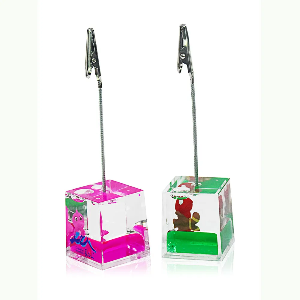 Cubic Oil Water Liquid 3D Floating Paper Photo Memo Holder Acrylic Plastic Memo Clip Holder