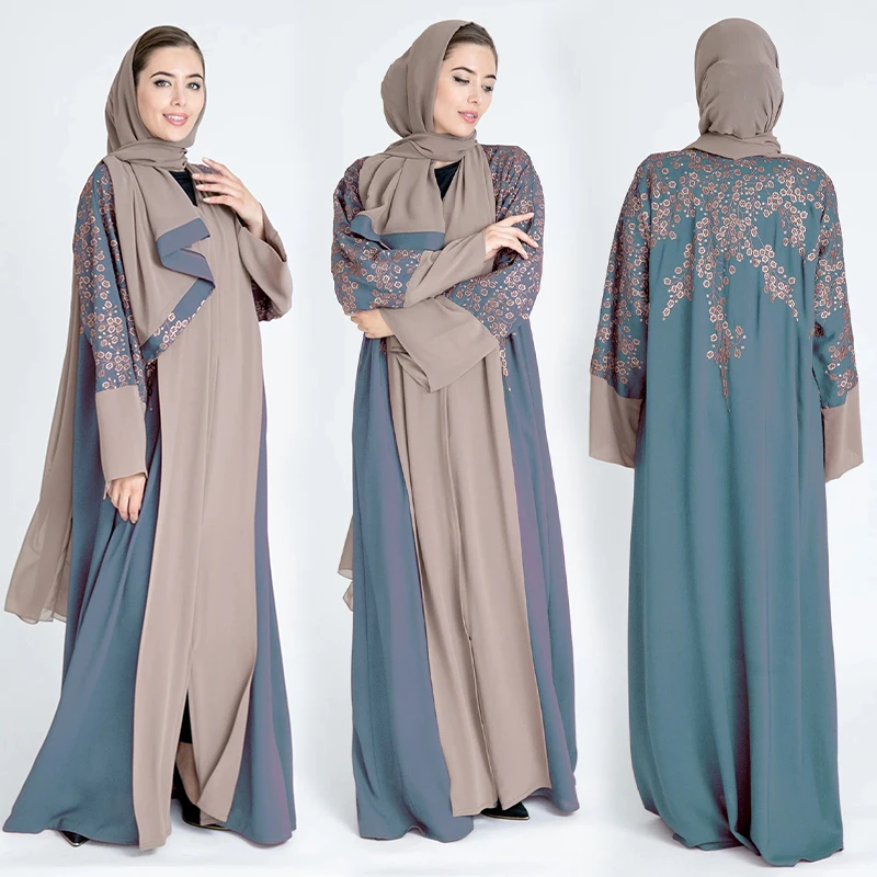 Dubai Turkish Robe Long Sleeve Plus Size Open Front Cardigan Muslim long maxi dress Abaya islamic clothing