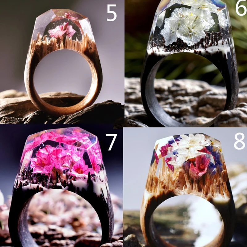 19S100803-Yiwu Wholesale Delicate Forest Resin Waterfall Ring Jewelry Creative Wood Resin Rings For Promotional Gifts