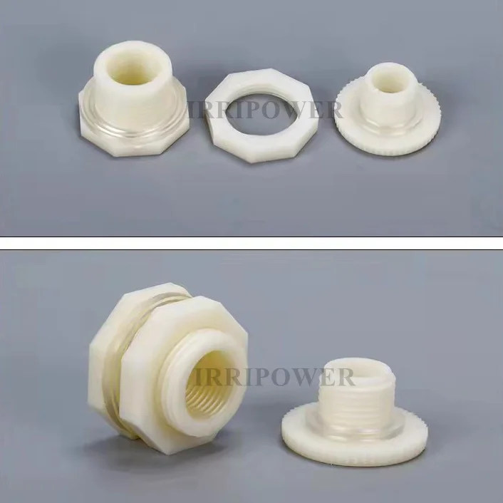 ABS Bulkhead Water Tank Connector Adapter Fitting with Plugs Thru-Bulk Pipe Fitting