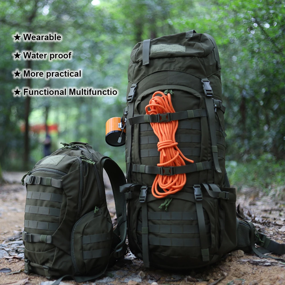 Large capacity outdoor tactical backpack MOLLE Backpack 56-75L male and female travel waterproof rain cover polyester backpack