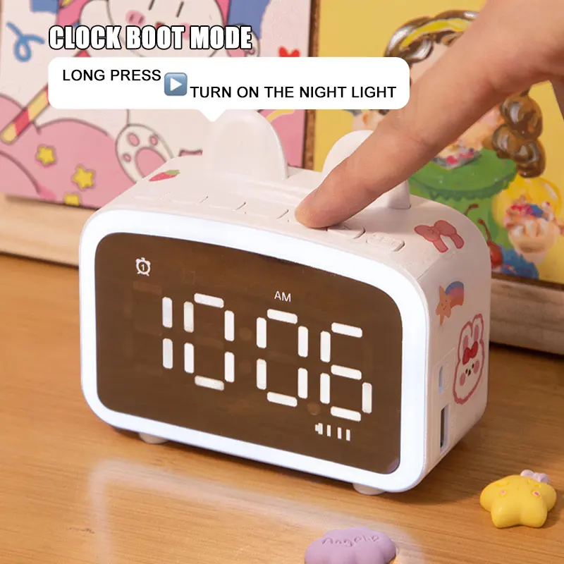 Cute Wireless Speakers Night Light Mirror Alarm Clock Radio Amplifier Music Player Kids Desk Clock Home Decor