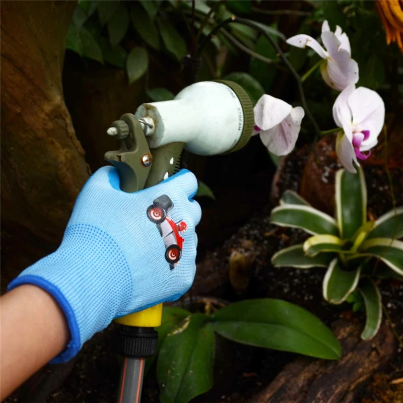 Deliwear custom logo frog print children garden work glove Breathable Foam Rubber Youth Garden Gloves for kids planting