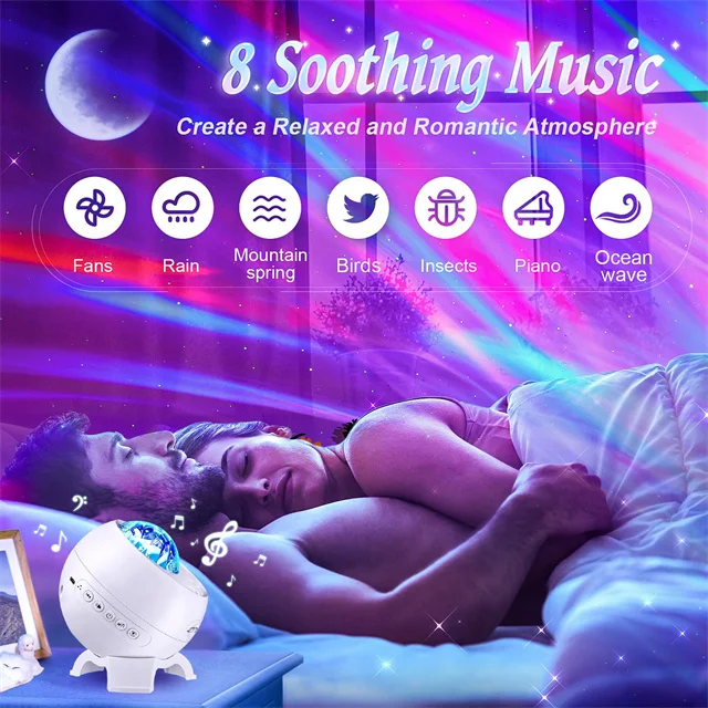 White Noise Machine Northern Light Galaxy Projector For Bedroom Nebula Moon Dynamic Aurora Projector