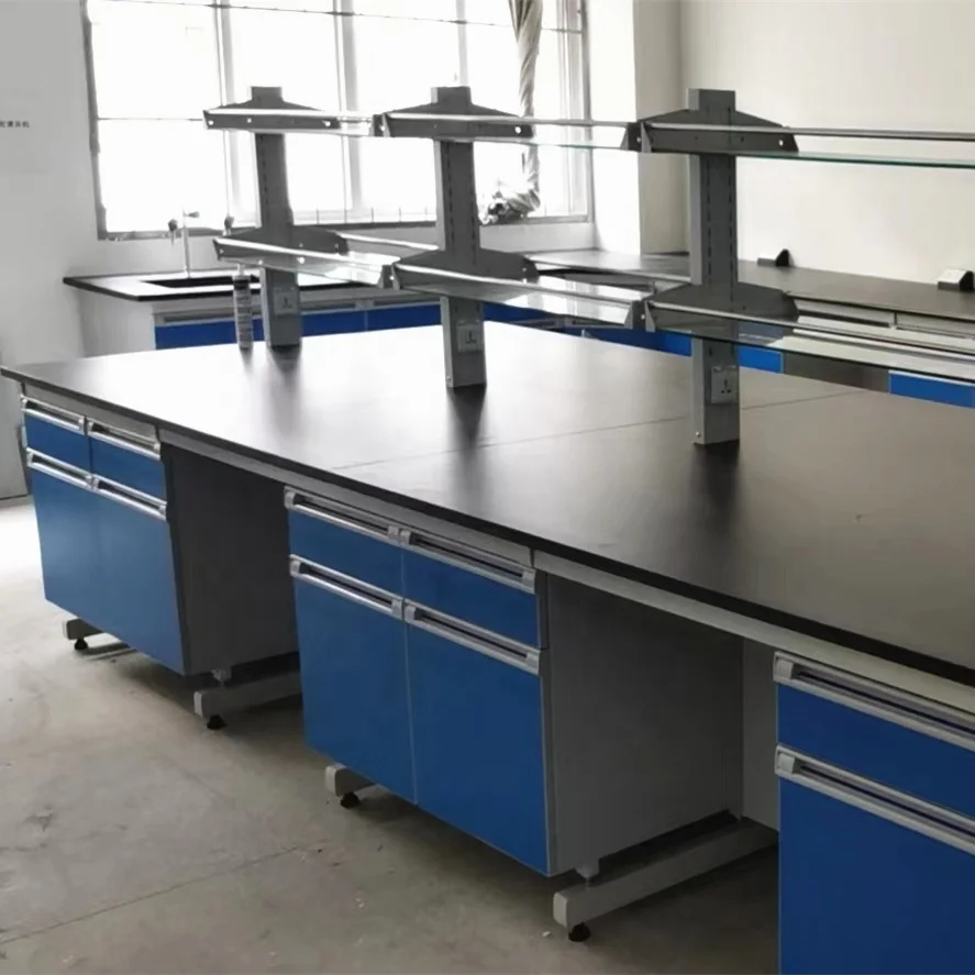 Laboratory Steel Wood Island/Center Table chemical resistance and heat resistance Melamine particle board table