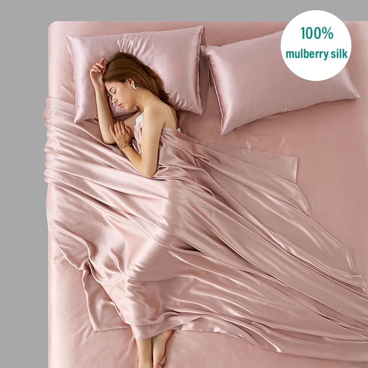 Заводская цена индивидуальный логотип 19 мм шелковая плоская простыня роскошный Шелковый Натяжной постельный комплект из 100% чистого шелка тутового