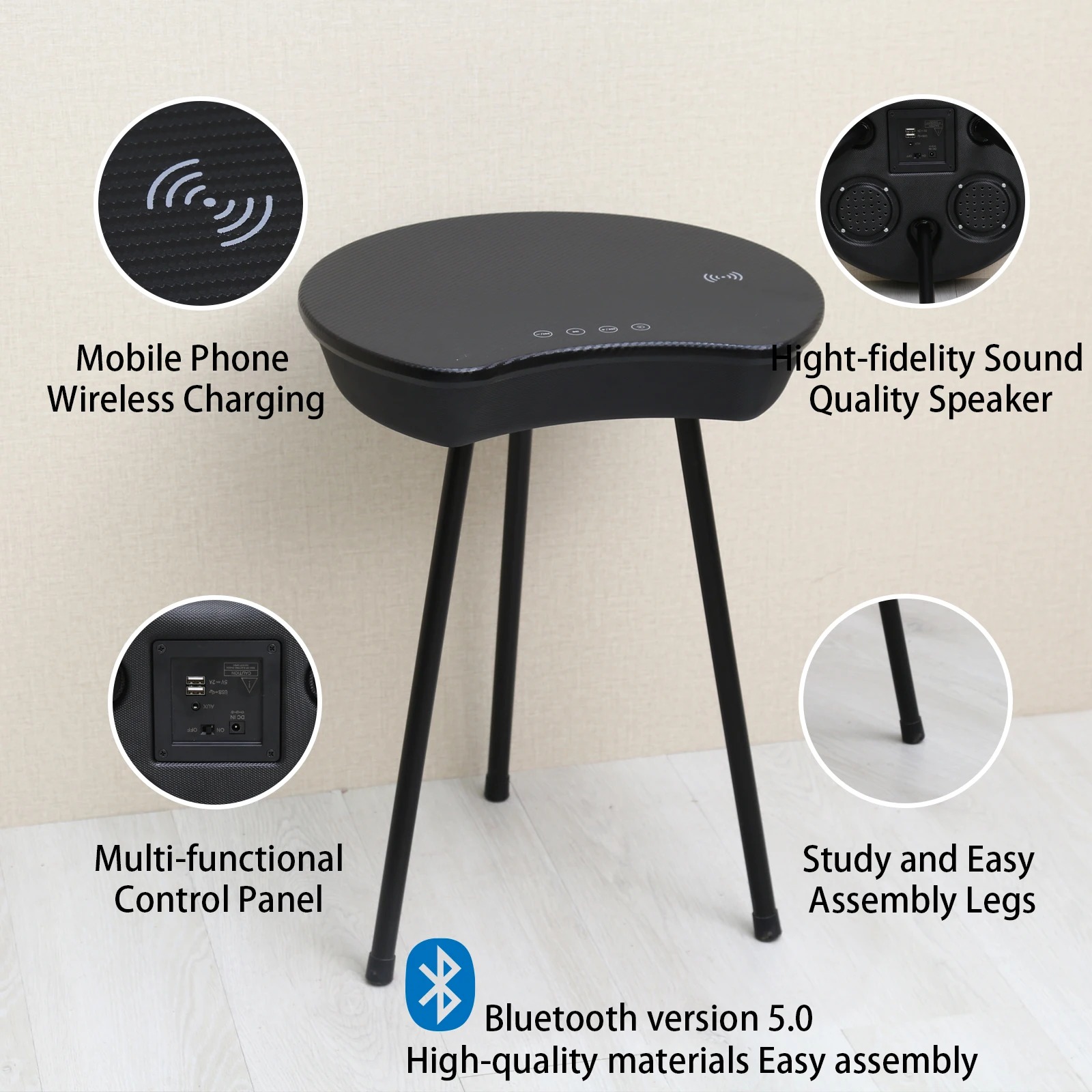 2024 Best Seller Smart Side Table Speaker With Wireless Charger Custom Made Superior Metal Side Table Living Room Coffee Table