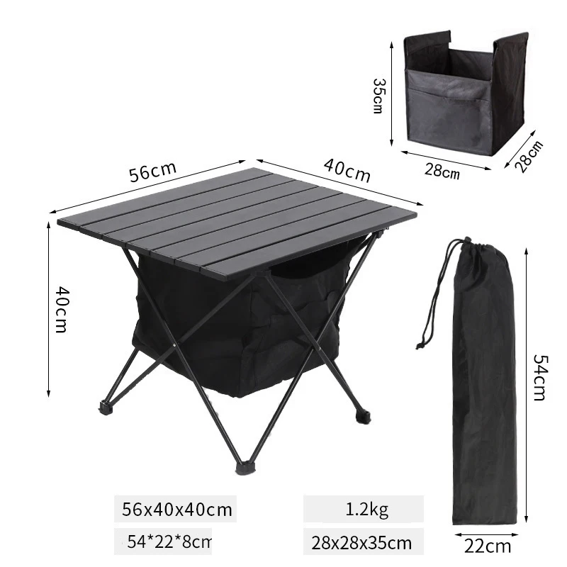 Aluminium Alloy Black Outdoor Party Bbq Portable Folding Table Travel Egg Roll Picnic Camping Table With Storage Bag