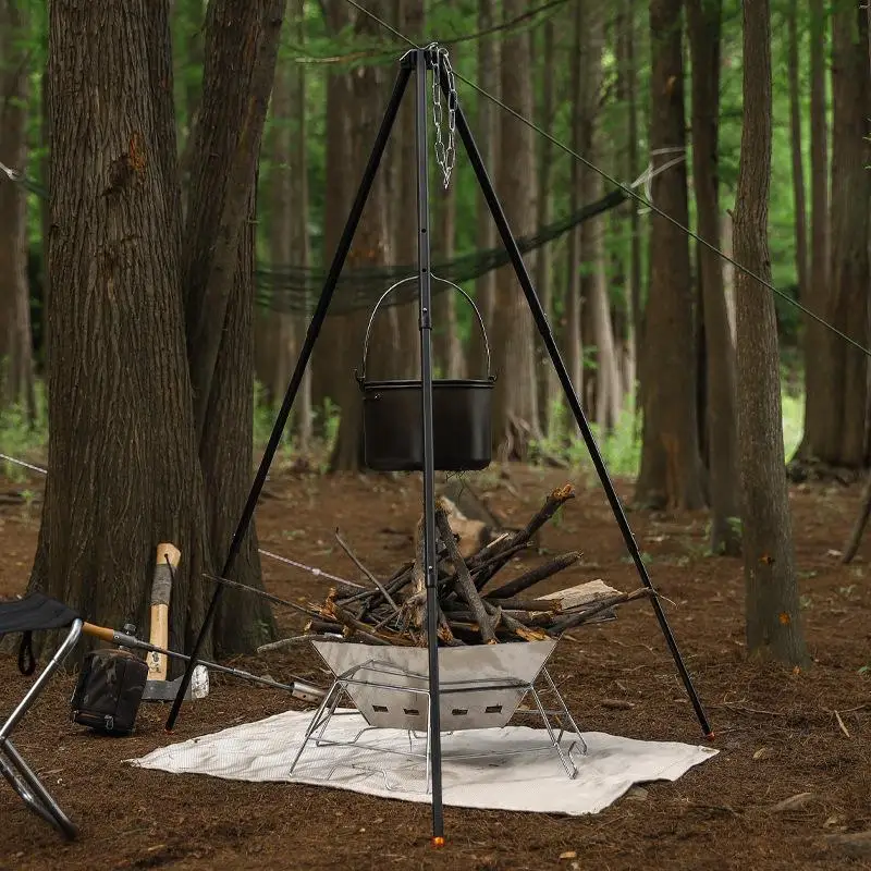 Portable Camping Tripod Outdoor Cooking Tripod Adjustable Grill Tripod Cooker For Outdoor Campfire Cooking Camping Trip