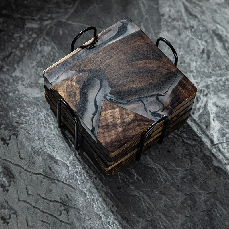 Popular drink coasters for coffee table Epoxy Resin Wooden Coasters Set for Bar Kitchen Gift Birthday Gift