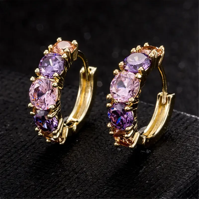 CAOSHI Hot Selling Multi Stone Small Hoop Earrings Silver Gold Plated Brass Jewelry Fashion Huggie Ladies Earrings for Woman