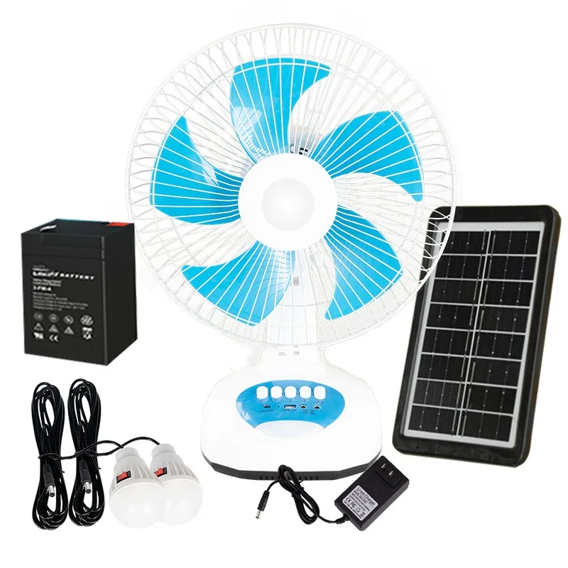 Built-in LED Lithium Battery Solar Panel Fan Home Rechargeable 12 Inch 3 Gears Table Solar Fan