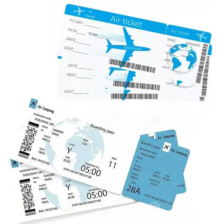 Custom Flight Ticket Printing Airline Thermal Paper Boarding Pass Full Color Boarding Pass Ticket Printing