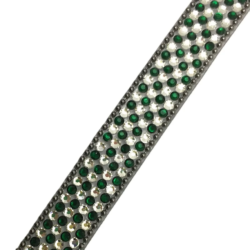 Custom gemstone decorative ribbon Hotfix iron on strass rope hot fix Rhinestone stripe for pant
