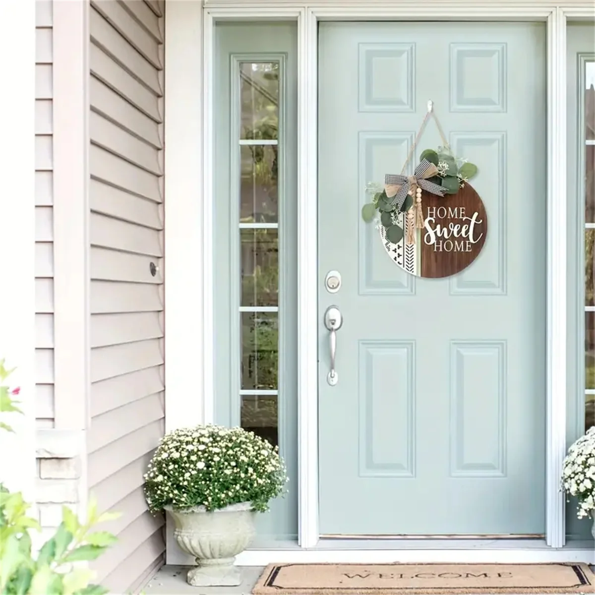 1pc Welcome  Round For Front Door Wreath Porch Decoration Wooden Home Sweet Home Bohemian Outdoor Sign Wreath Artificial Leaves