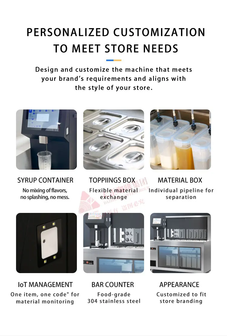 Custom Fully Automatic Bubble Tea Machine With Coffee Shop Equipments Refrigerate Working Water Boba Bar Milk Tea Counter