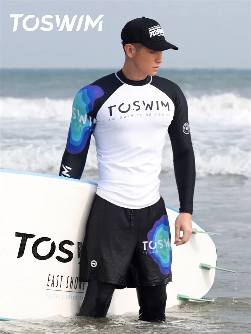 Toswim Designer Famous Brands Nylon Spandex Mens Two Piece Long Sleeve Swimsuit Beachwear For Men