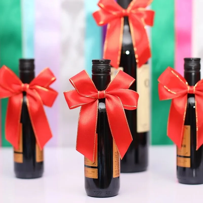 Wine perfume bottle decoration gift wrapping bows pre-tied satin ribbon rose flower bow with elastic loop