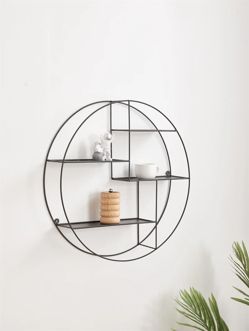 Nordic modern oval black metal wire wall floating shelf living room furniture manufacturer online store