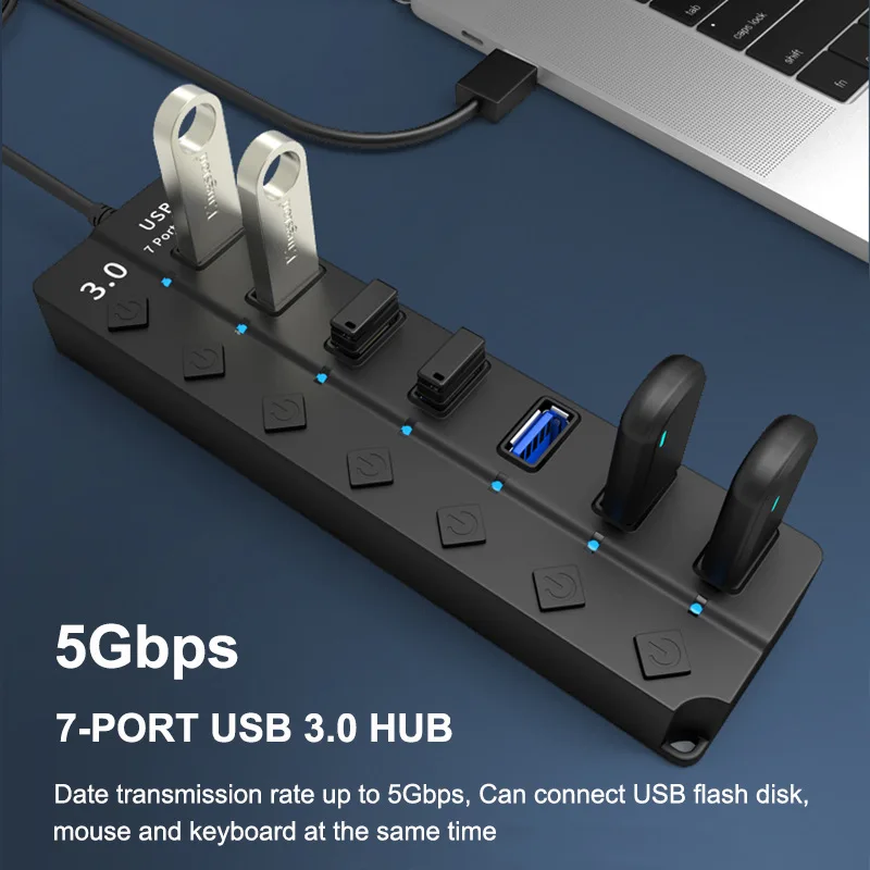 Wholesale Multiple Ports USB3.0 5Gbps High Speed 7 In 1 Splitter USB Hub Adapter For Laptop