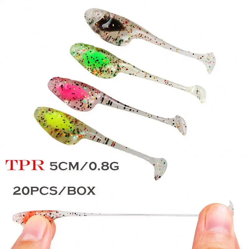BLUE BLUE 20pcs/box 50mm 0.8g 6colors tpr t-tail salt water freshwater carp lures soft plastic worm lure fishing lure
