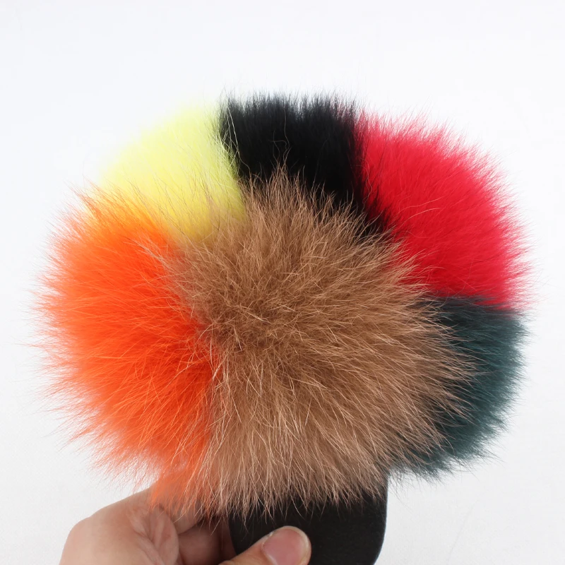 Wholesale Soft Fluffy  Kid Fur Slippers Custom Children Fox Fur Shoes Kids Fur Slides