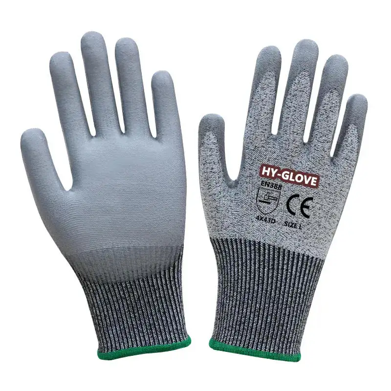 Anticut HPPE Glass Handling Proof PU Coated Anti Cut Gloves Level 5 Cut Resistant Glove Work Safety Anti-cut Gloves Construction