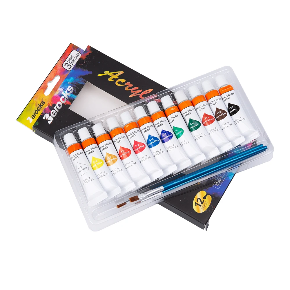 12 мл 12 видов цветов насыщенные пигменты набор акриловых красок с кистями и палитра