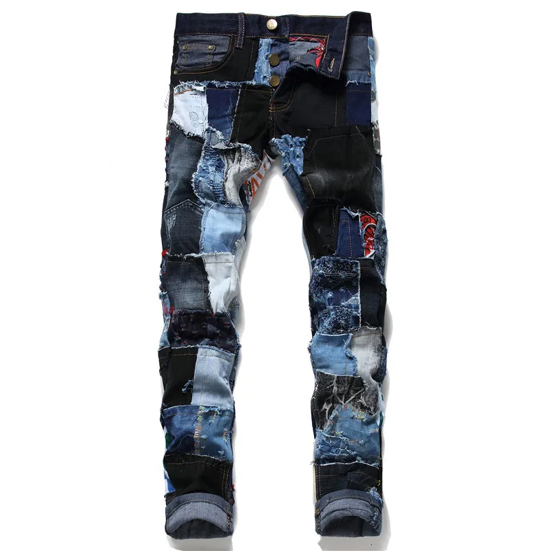 Hot wholesale patch color skinny jeans jeans men