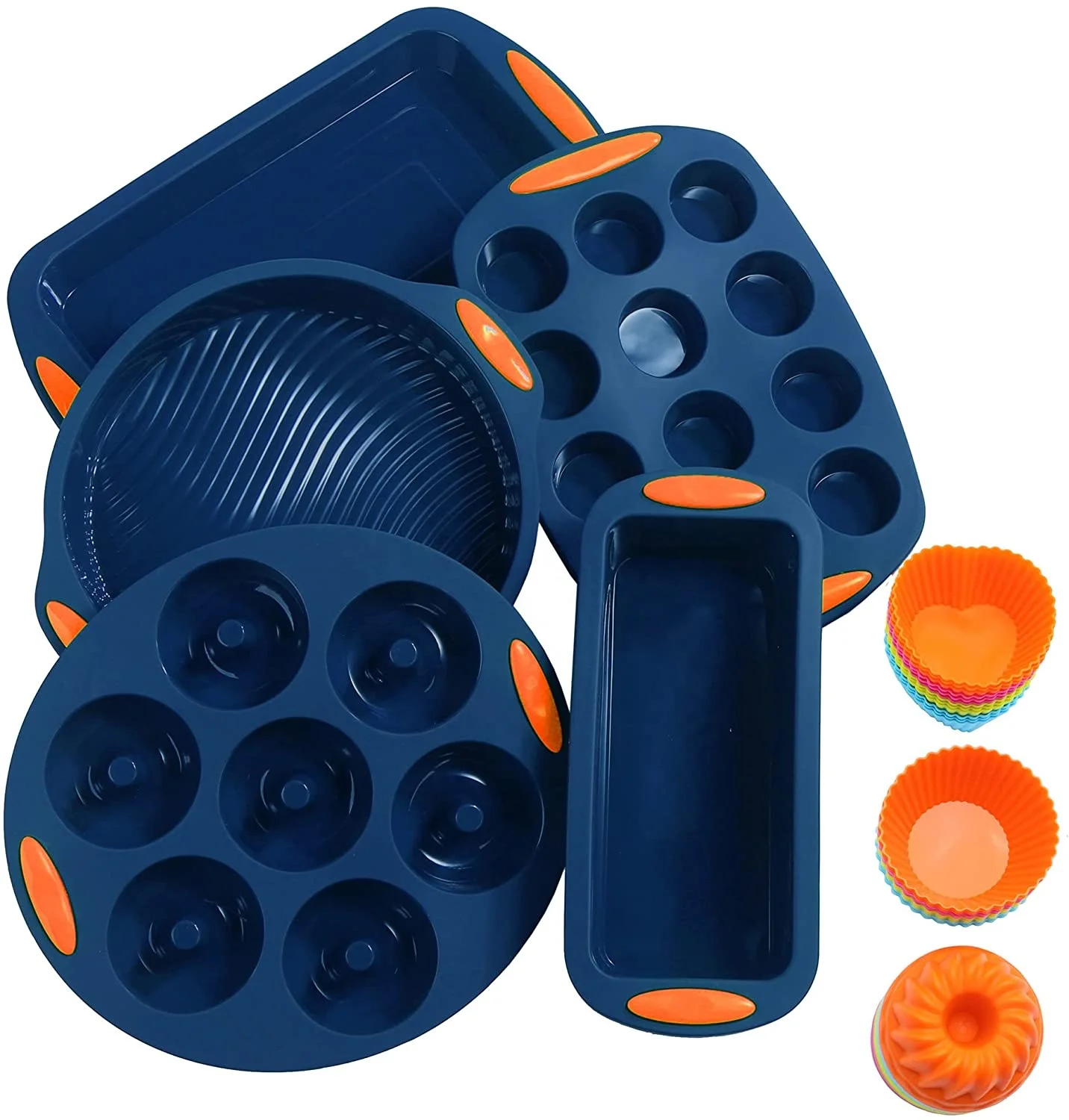 Factory Ready Wholesale 5pcs Set Dark Grey Silicone Bakeware Set Non-Stick Silicone Cake Baking Mold 12 Cup Muffin Pan Mold