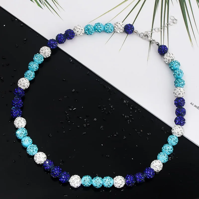 Colorful Rhinestone Round Beaded Baseball Athlete Bling Ice Collection Bead Chain Stylish Sports Crystal Beads Necklace for Mens