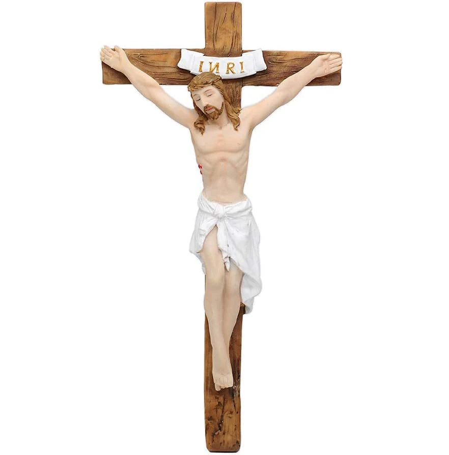 Polyresin Wall Cross Crucifix Jesus Christ Nailed On The INRI Cross Wall Decoration for Christmas, Communion and Nativity