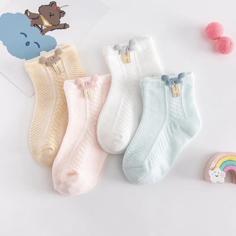 Hot selling mesh breathable kids baby socks summer cotton cartoon cute animal infant short tabi comfy solid color toddlers socks