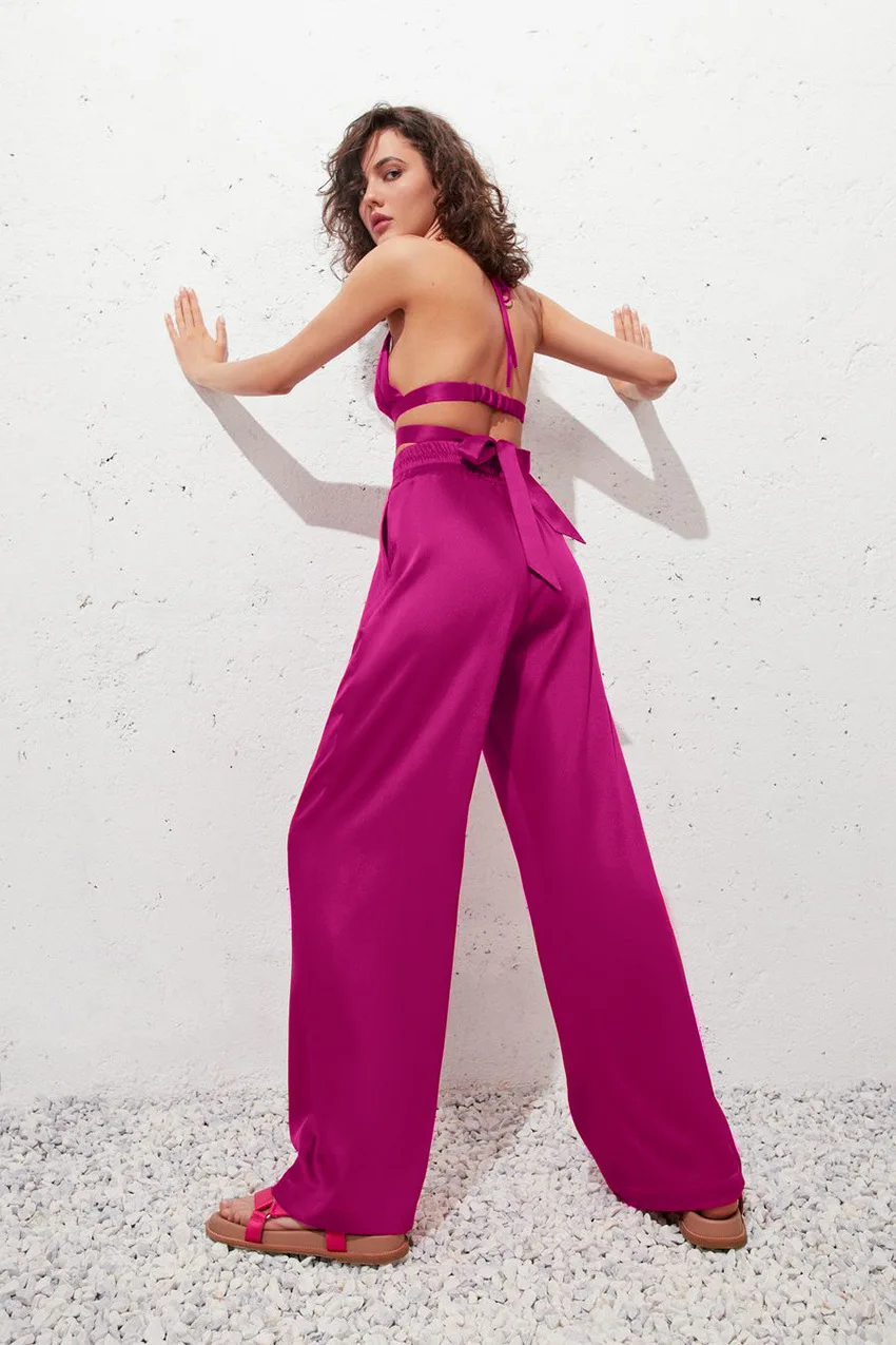 KTZ9939 2022 Fashion Chic Female 3 Piece Sets Women Satin Blazer Suit +Vest Top +Wide Leg Pants Set Y2k Sexy Three Piece Set