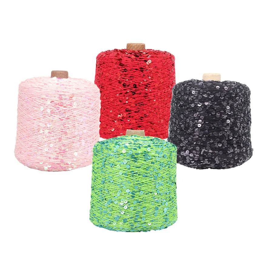 Wholesale 500g Hand Knitting Fancy Cotton Sequin Yarn 3MM+6MM Sequin Knitting Yarn