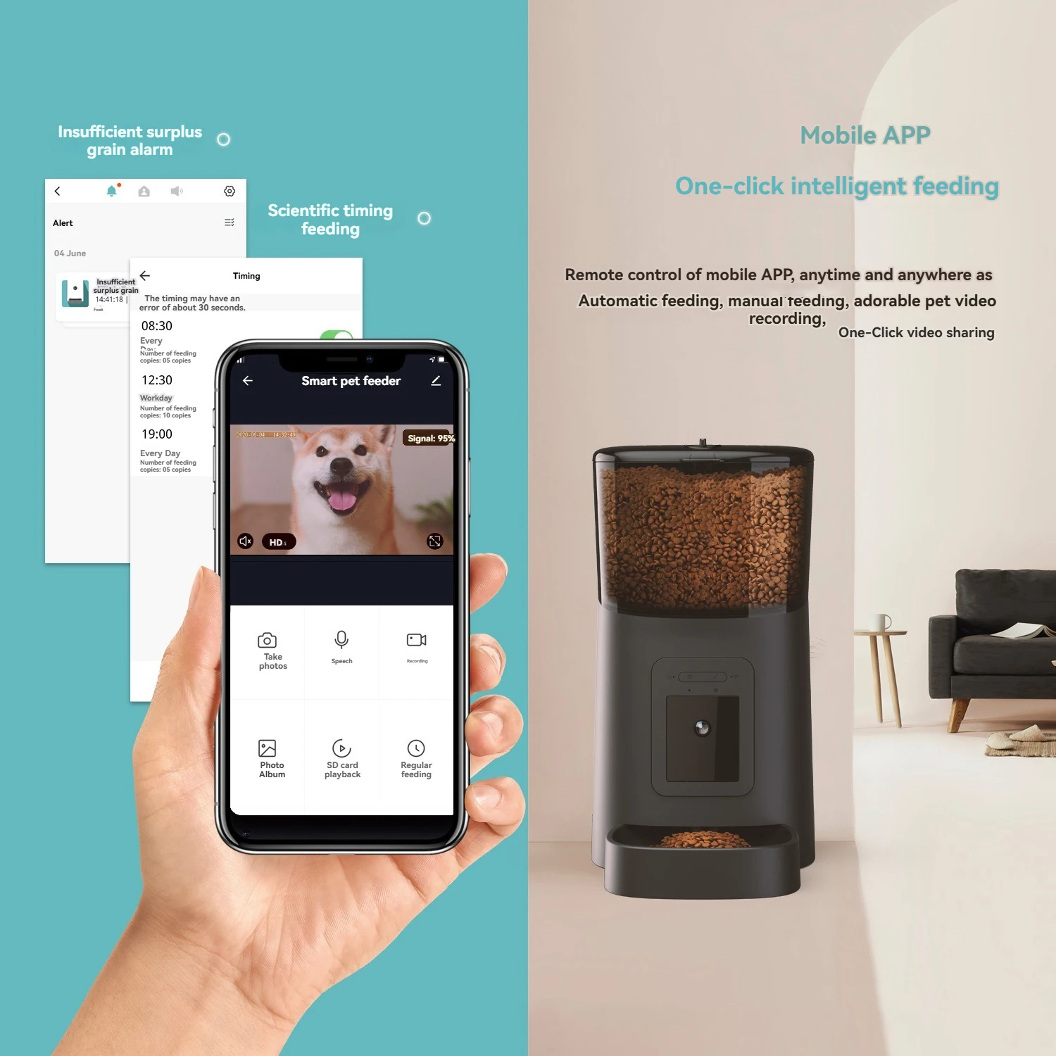 Professional Customization Phone Control Cat Automatic Feeder Bowl Smart Dog Food Feeder Smart Pet Food Dispenser