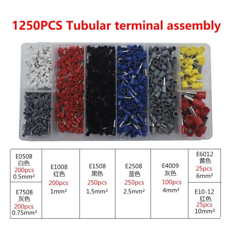 European tubular terminal HSC8 6-4A+1200PCS crimping pliers insulated crimping pliers manual tool set Red blue handle