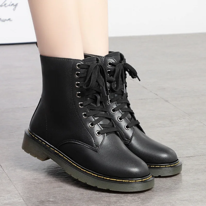 
Genuine Leather Large Size Ladies Motorcycle Boots Lace UP British Style dr Fashion Fur martin shoes women Booties for wholesale 