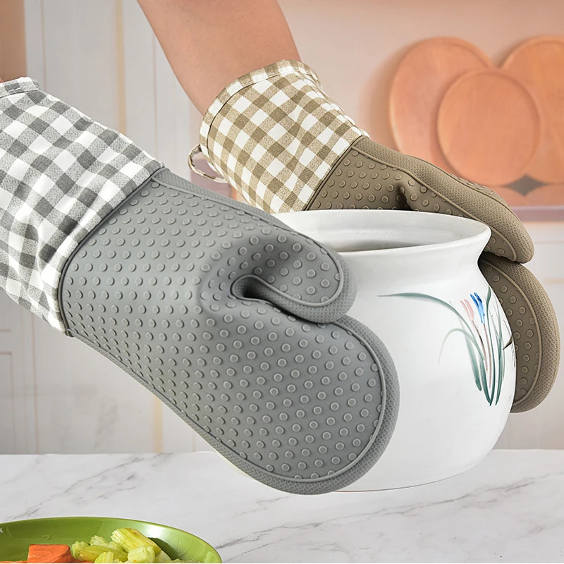 Kitchen Cooking Tools Mittens Silicone Gloves With Heat Pad And Non-Slip Microwave Oven Gloves