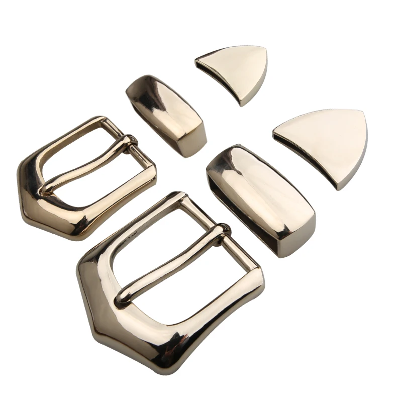 Solid copper three-piece belt buckle white copper brass tang grass pattern fashion personality retro